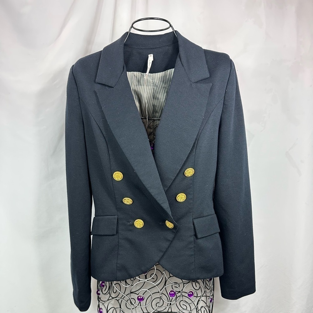 Willow and Clay navy double breasted gold button blazer size S - Picture 2 of 9